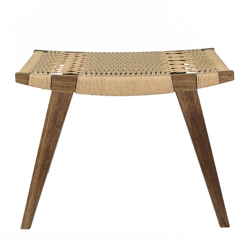 Photo of a fumed oak and natural Danish Cord pi stool on a white background.