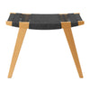 Photo of a natural oak and black Danish Cord pi stool on a white background.