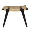 Photo of an ebonised oak and split willow pi stool on a white background.