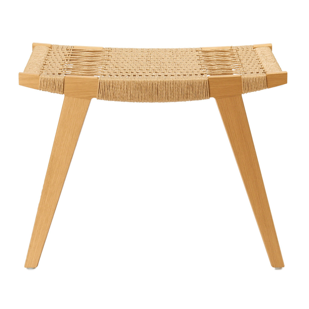 Photo of a natural oak and natural Danish Cord pi stool on  white background.