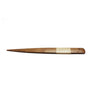 Photo of a brown bog oak letter opener, handle wrapped in willow skein, on a white background.