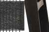 Photo sample of a black Danish Cord woven seat on the left, and a ebonised oak frame on the right.