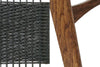 Photo sample of a black Danish Cord woven seat on the left, and a fumed oak frame on the right.